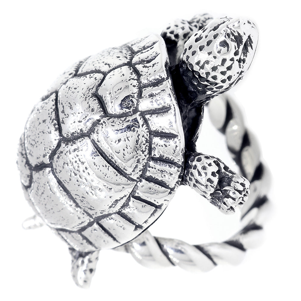 42mm Turtle Rope Ring with Black in 14k White Gold