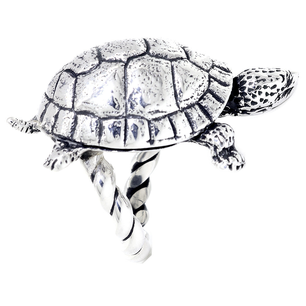 42mm Turtle Rope Ring with Black in Sterling Silver