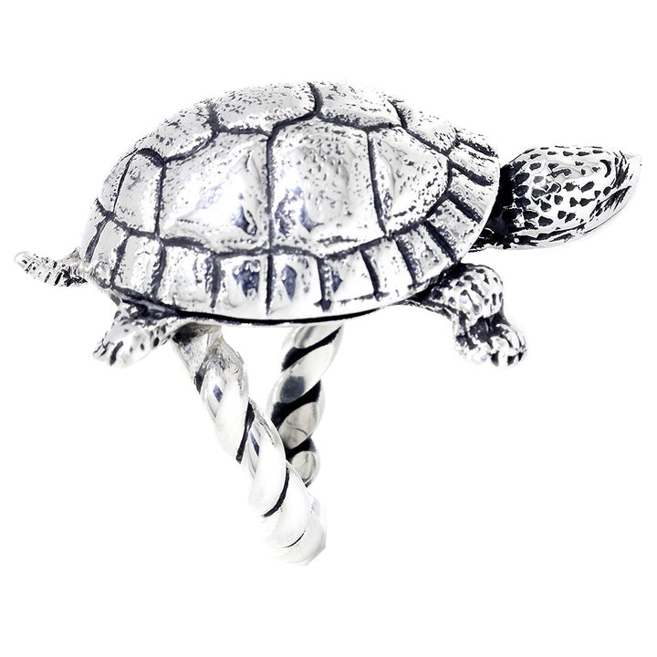 42mm Turtle Rope Ring with Black in Sterling Silver
