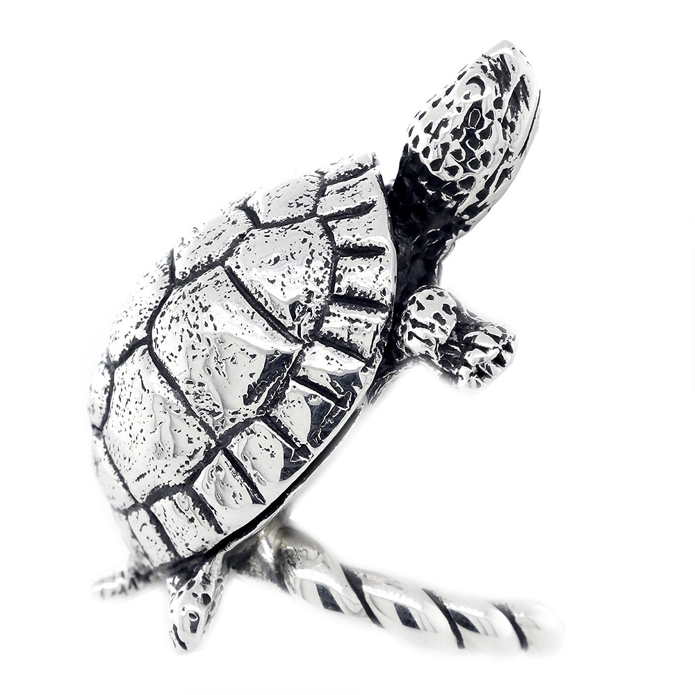 42mm Turtle Rope Ring with Black in Sterling Silver