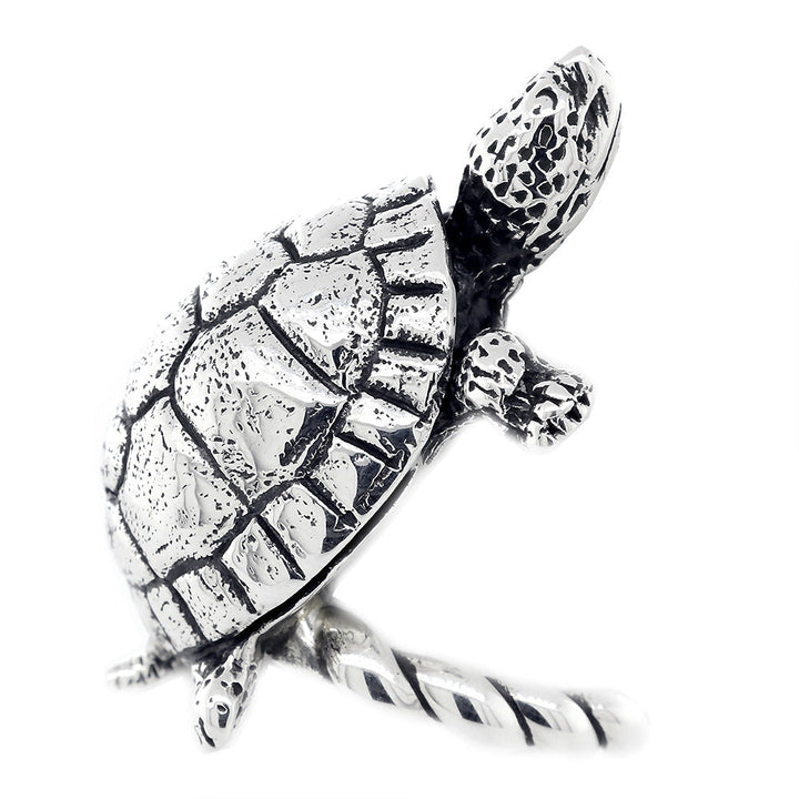 42mm Turtle Rope Ring with Black in Sterling Silver