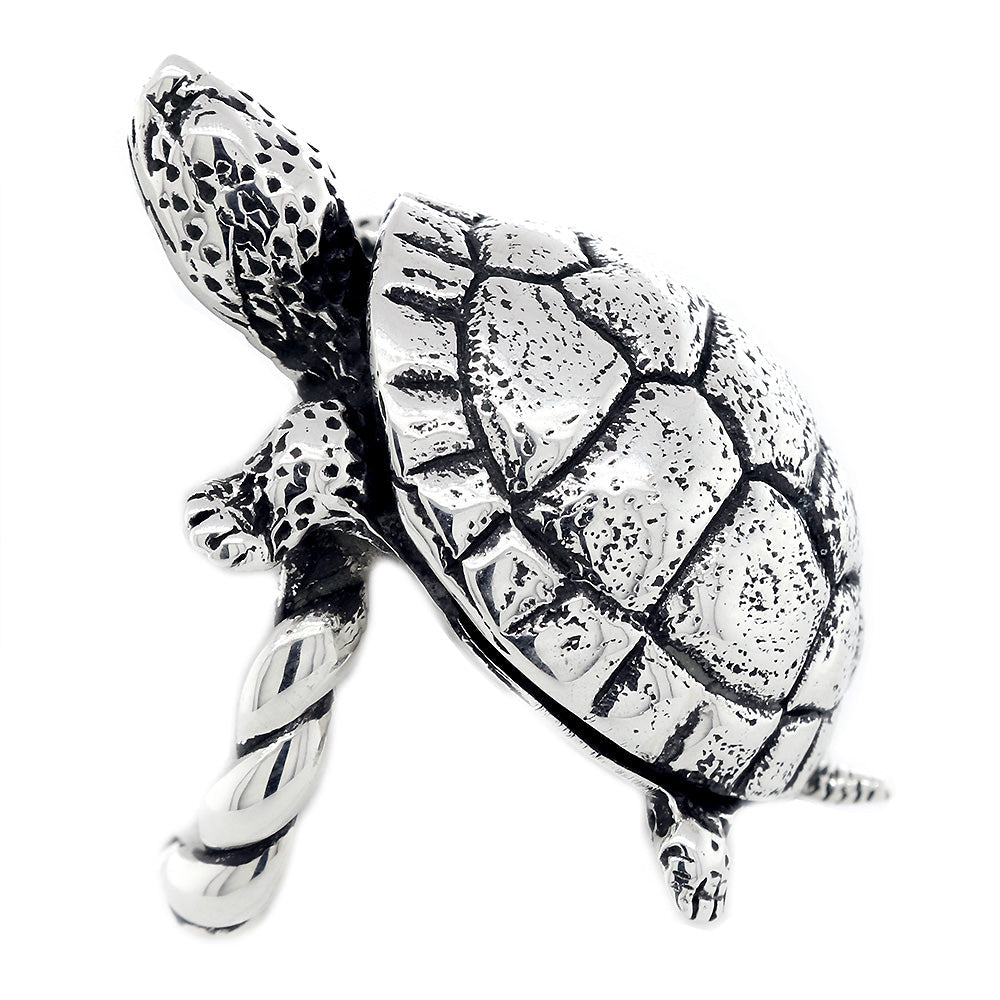 42mm Turtle Rope Ring with Black in Sterling Silver