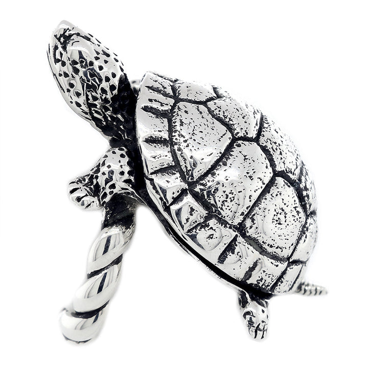 42mm Turtle Rope Ring with Black in Sterling Silver