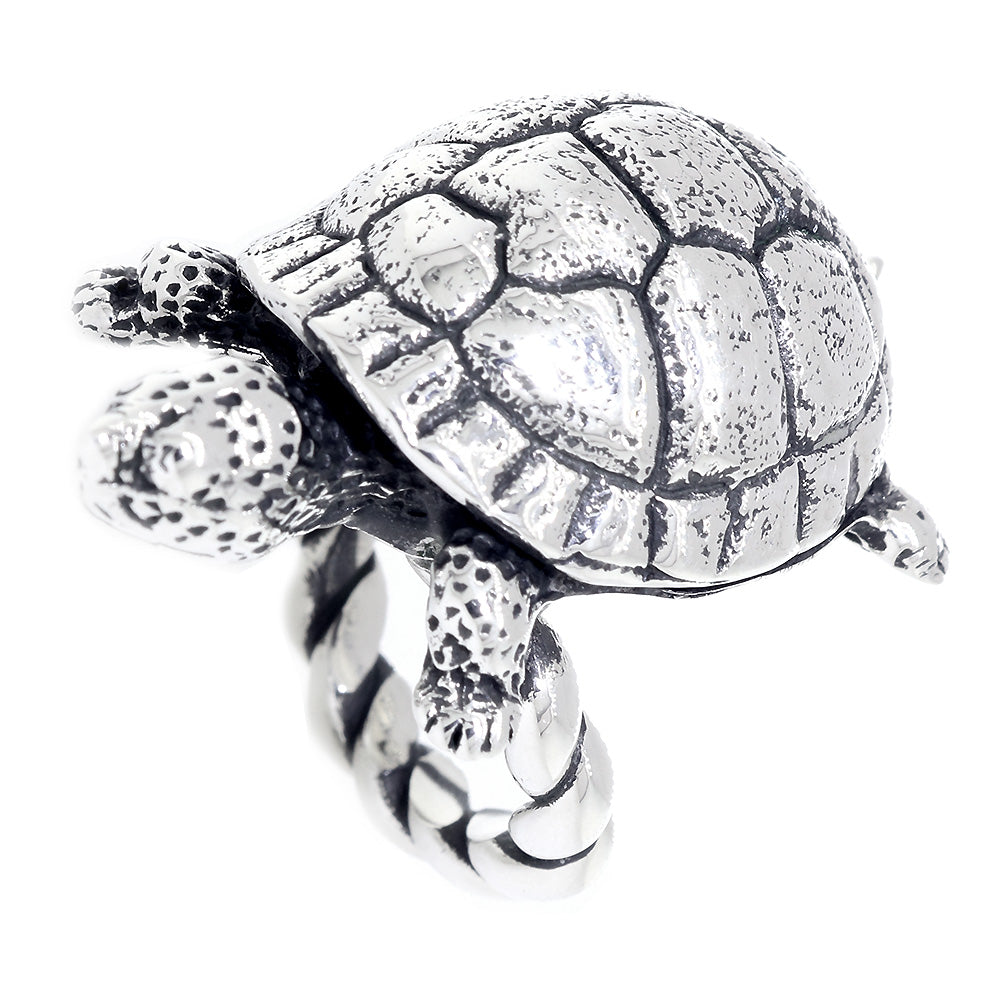 42mm Turtle Rope Ring with Black in Sterling Silver