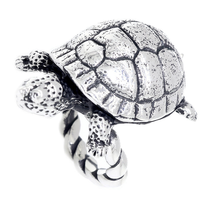 42mm Turtle Rope Ring with Black in Sterling Silver