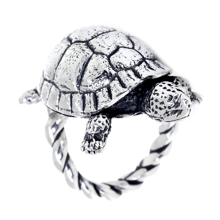 42mm Turtle Rope Ring with Black in Sterling Silver