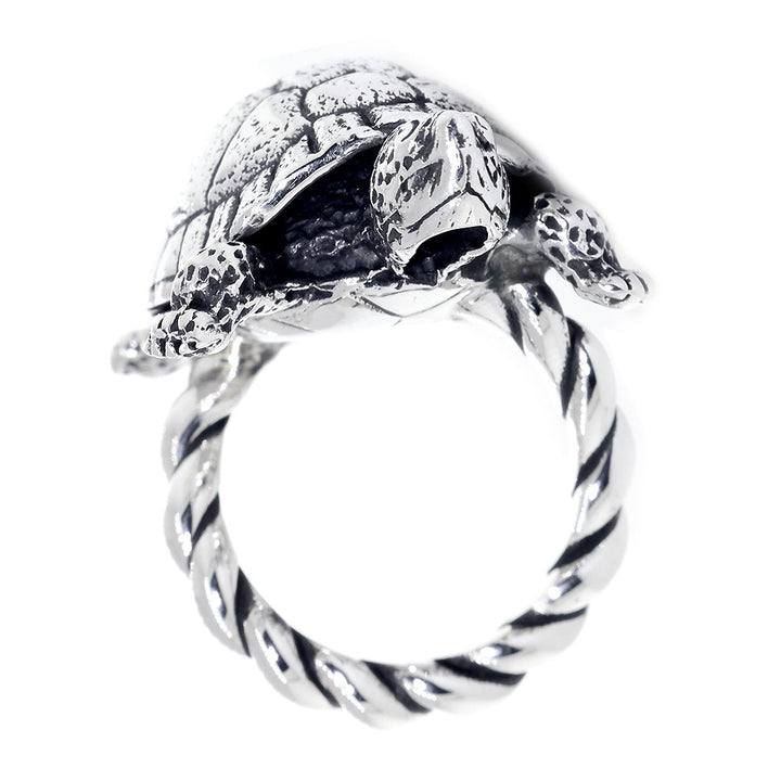 42mm Turtle Rope Ring with Black in Sterling Silver