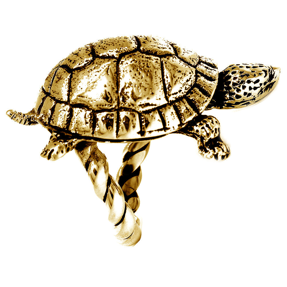 42mm Turtle Rope Ring with Black in 14k Yellow Gold
