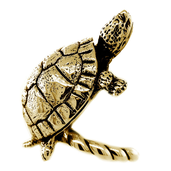 42mm Turtle Rope Ring with Black in 14k Yellow Gold