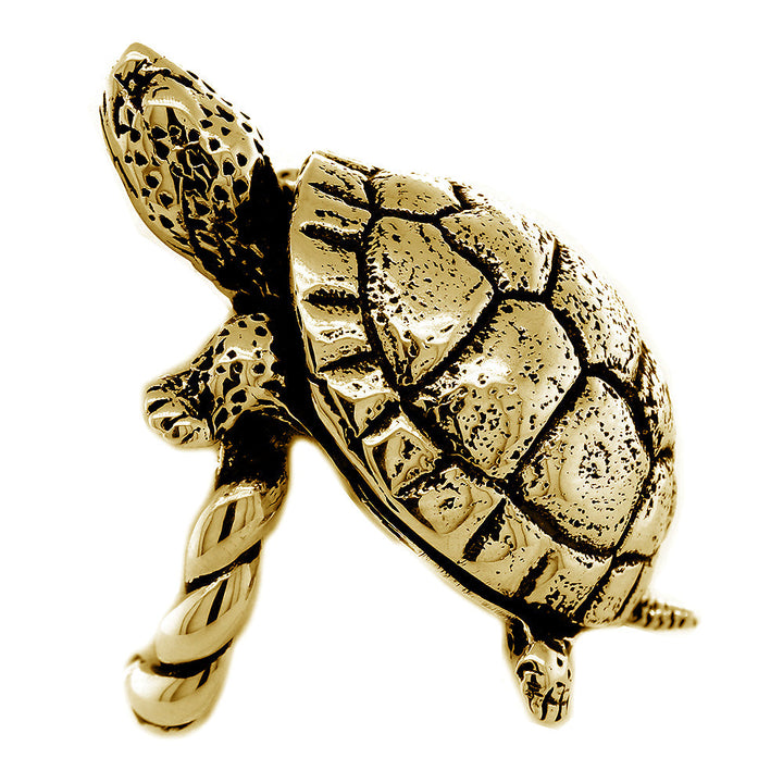 42mm Turtle Rope Ring with Black in 14k Yellow Gold