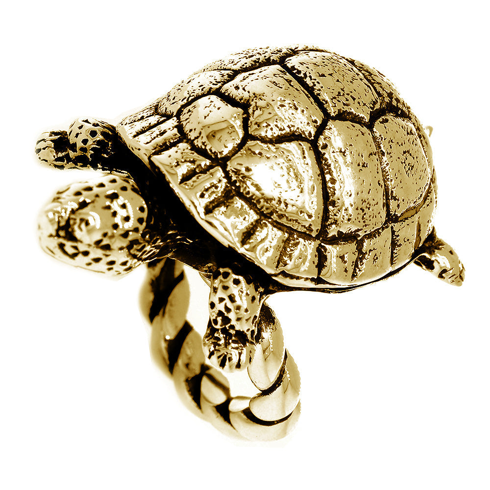 42mm Turtle Rope Ring with Black in 14k Yellow Gold