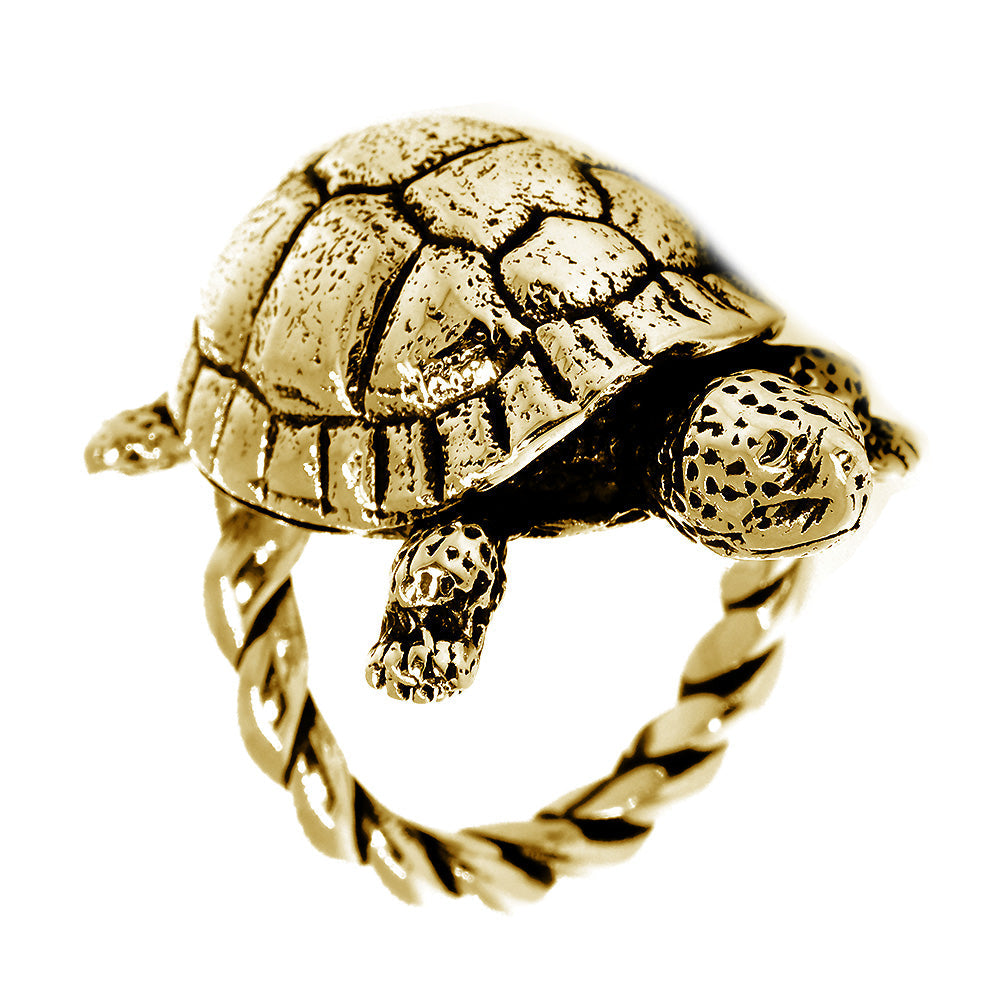 42mm Turtle Rope Ring with Black in 14k Yellow Gold