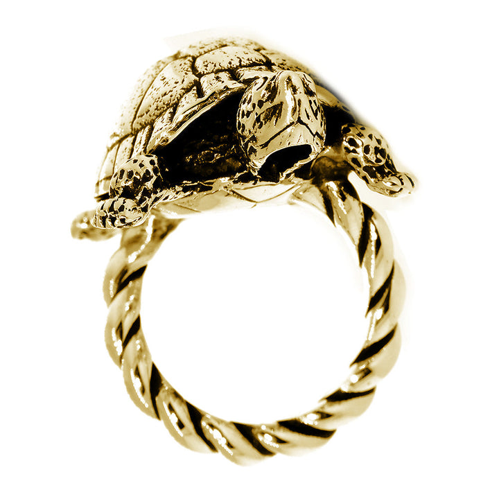 42mm Turtle Rope Ring with Black in 14k Yellow Gold