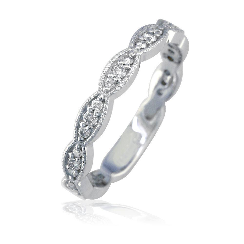 Round Diamonds Scalloped Wedding Band, 0.32CT in 14k White Gold