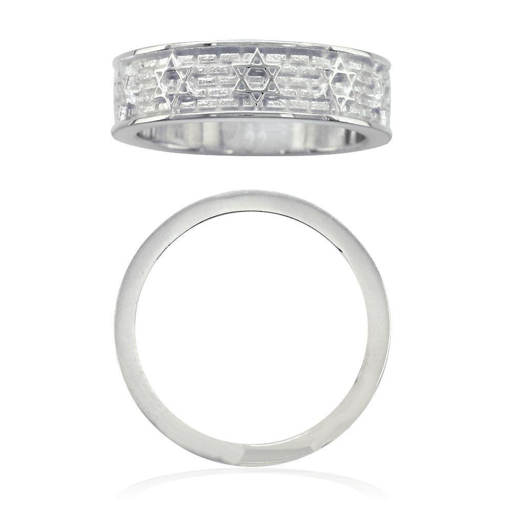 Jewish Star Of David and Brick Wall Ring, 6mm in Sterling Silver