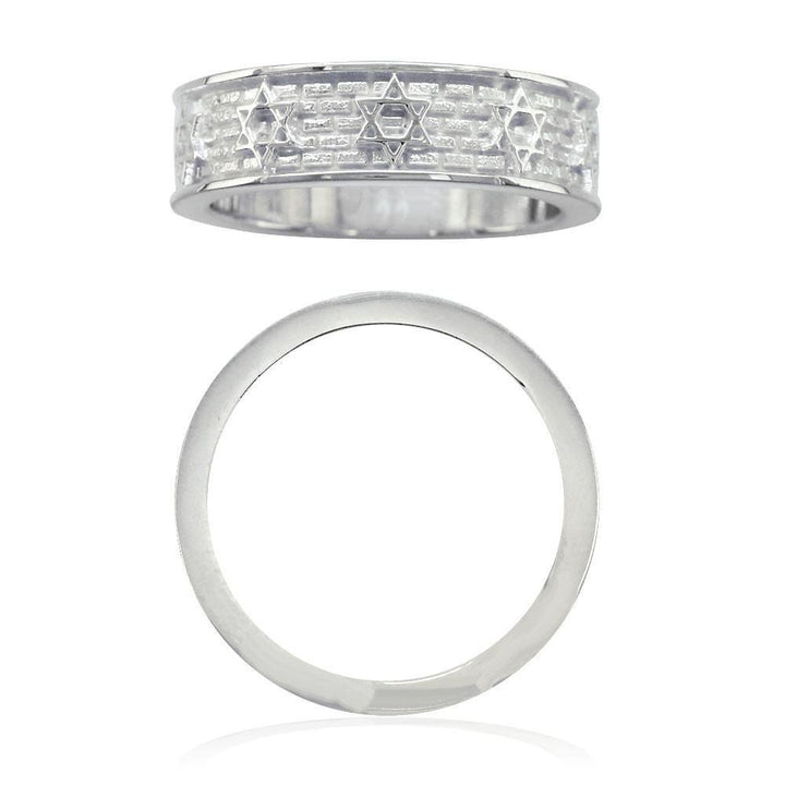 Jewish Star Of David and Brick Wall Ring, 6mm in Sterling Silver