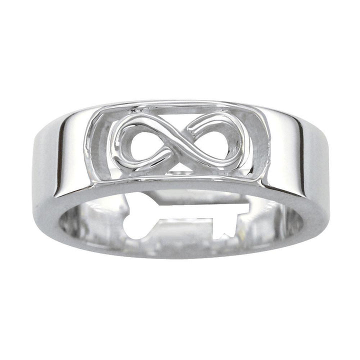 Infinity and Key Wedding Band, 6mm, Sizes 3.5 to 8 in Sterling Silver