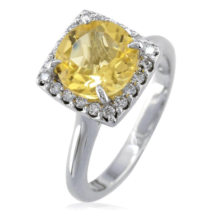 Round Citrene and Diamond Halo Ring in 14k White Gold