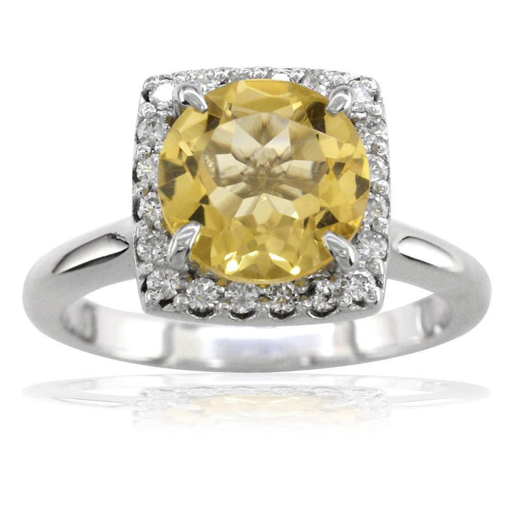 Round Citrene and Diamond Halo Ring in 14k White Gold
