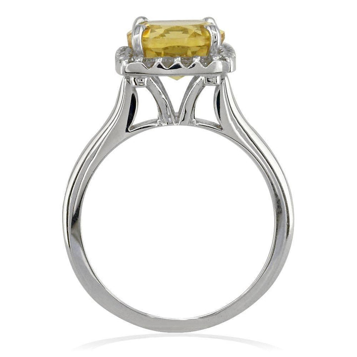 Round Citrene and Diamond Halo Ring in 14k White Gold