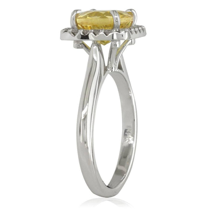 Round Citrene and Diamond Halo Ring in 14k White Gold