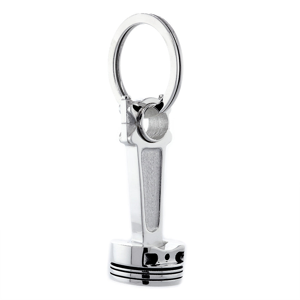 Large Solid Movable Engine Piston Pendant Keychain in Sterling Silver