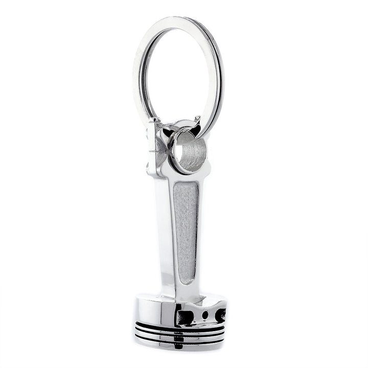 Large Solid Movable Engine Piston Pendant Keychain in Sterling Silver