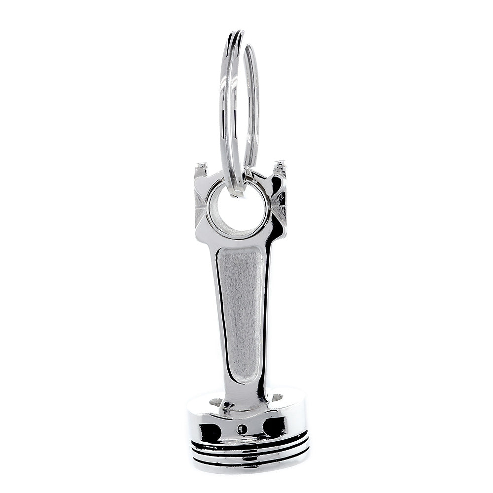 Large Solid Movable Engine Piston Pendant Keychain in Sterling Silver