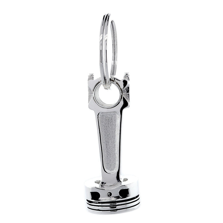 Large Solid Movable Engine Piston Pendant Keychain in Sterling Silver