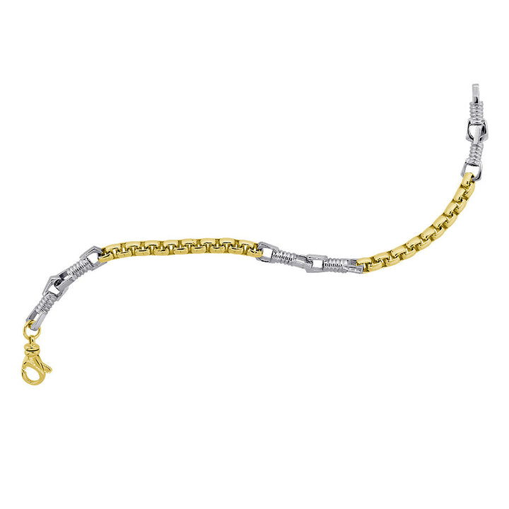 Mens Fancy and 5mm Box Links Bracelet, 8.5 Inches in 14k Two Tone Gold