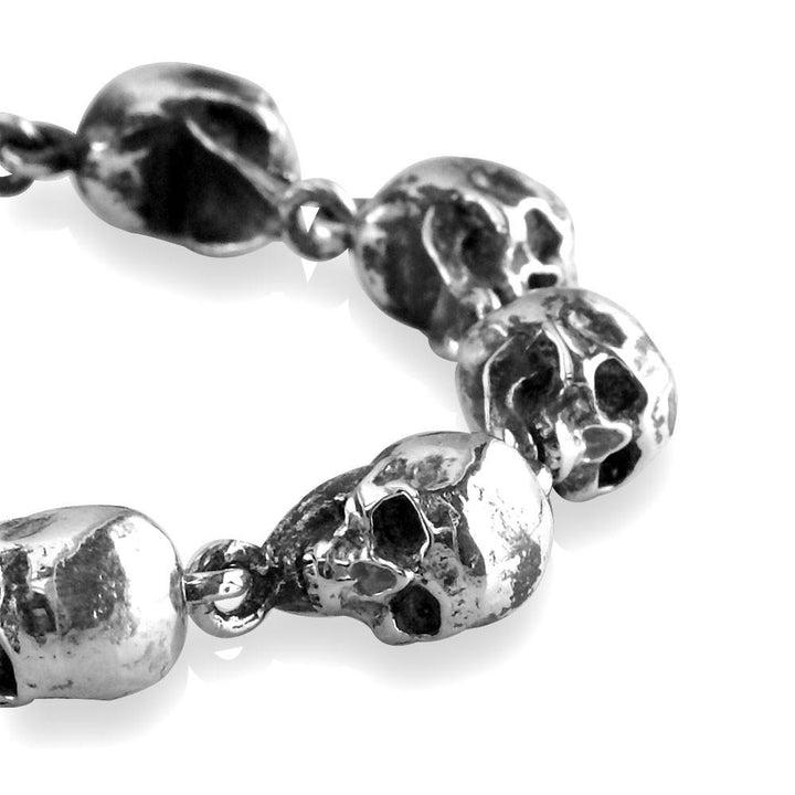 Mens Solid Skulls Bracelet in Sterling Silver, 8.5 Inches