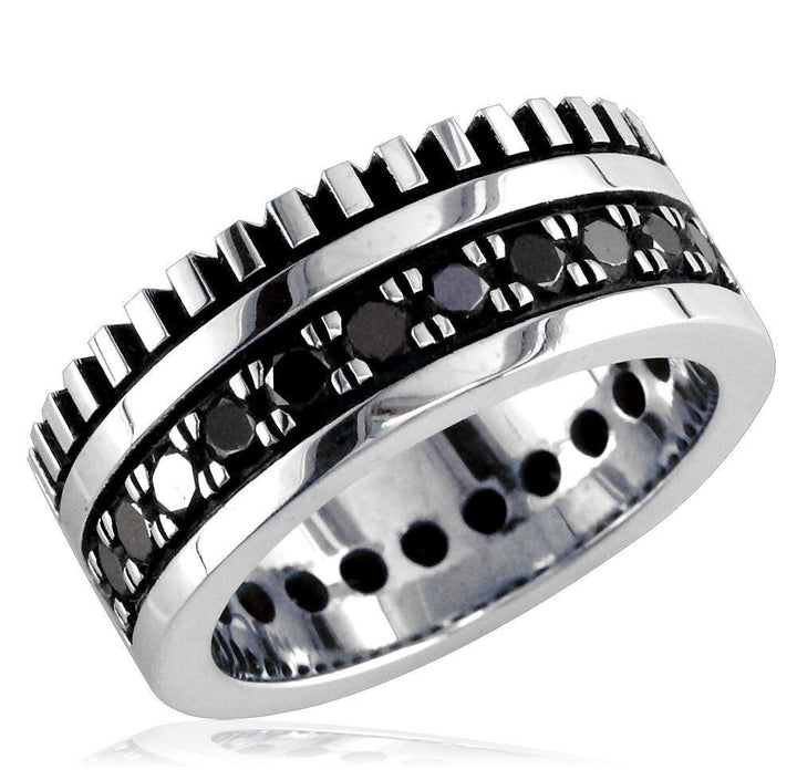 Mens Wide Band with Black Diamonds, 2.15CT in 14K White Gold