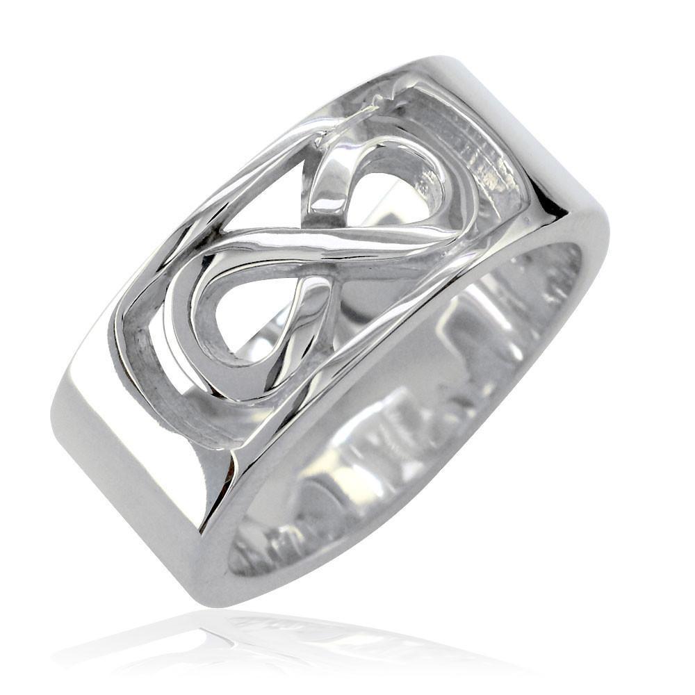 Wide Infinity and Key Wedding Band, 8.5mm, Sizes 3.5 to 8 in Sterling Silver