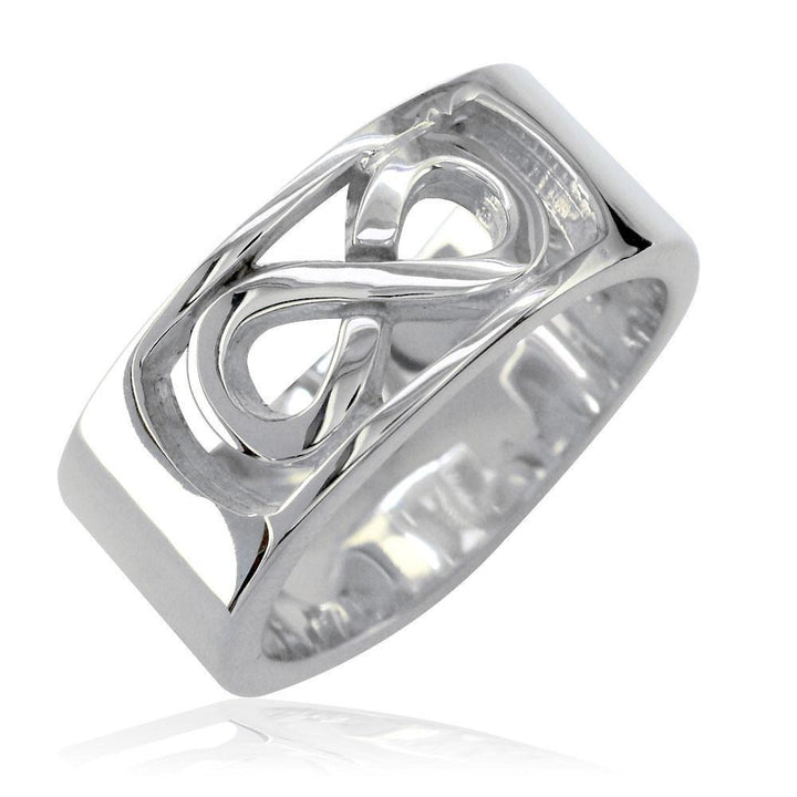 Wide Infinity and Key Wedding Band, 8.5mm, Sizes 3.5 to 8 in Sterling Silver