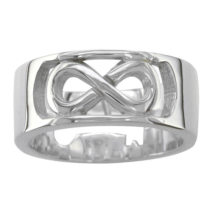 Wide Infinity and Key Wedding Band, 8.5mm, Sizes 3.5 to 8 in 14k White Gold