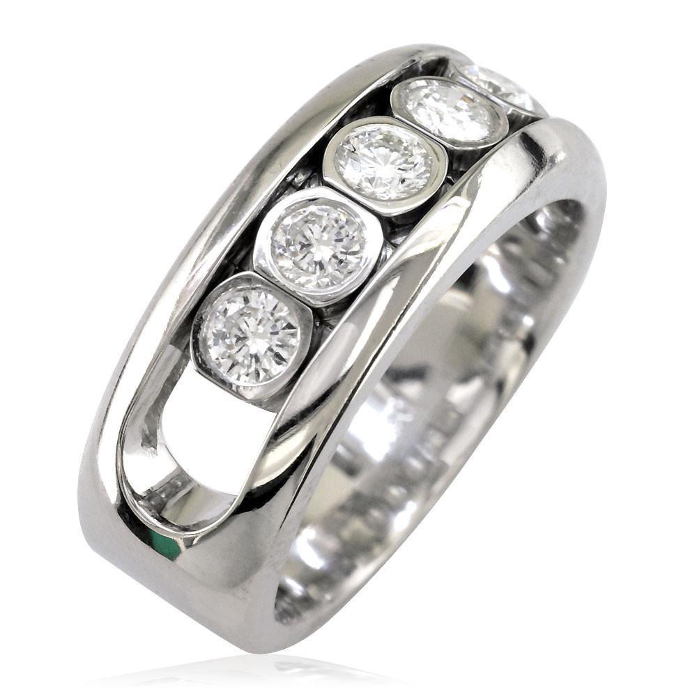 Diamonds in Motion Mens Wedding Band, 0.80CT in 14k White Gold