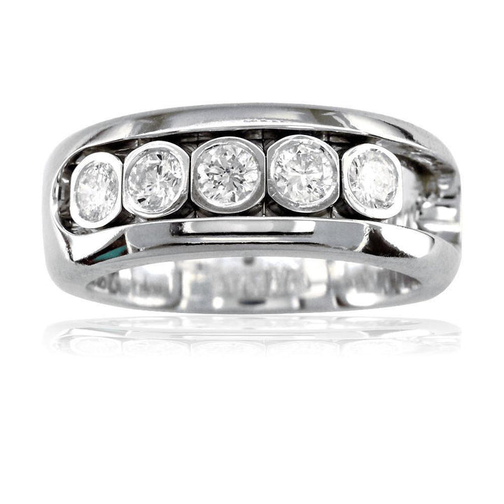 Diamonds in Motion Mens Wedding Band, 0.80CT in 14k White Gold
