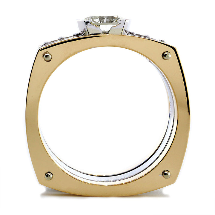 Mens Diamond Ring Setting for a 1.5CT Round, 4 Diamonds, 0.20CT in 14k Two Tone Gold
