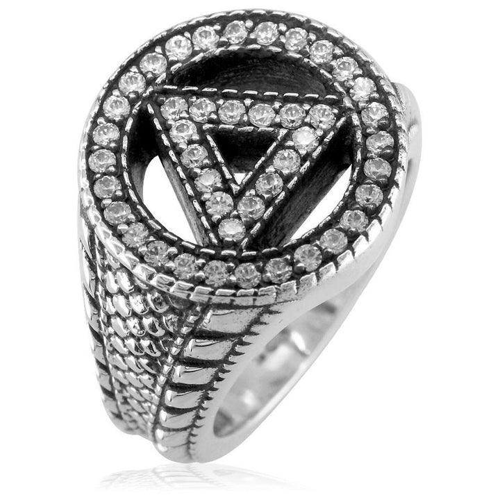 Alcoholics Anonymous AA Sobriety Ring with Cubic Zirconias, Reptile Texture, and Black in Sterling Silver
