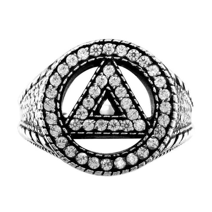 Alcoholics Anonymous AA Sobriety Ring with Cubic Zirconias, Reptile Texture, and Black in Sterling Silver