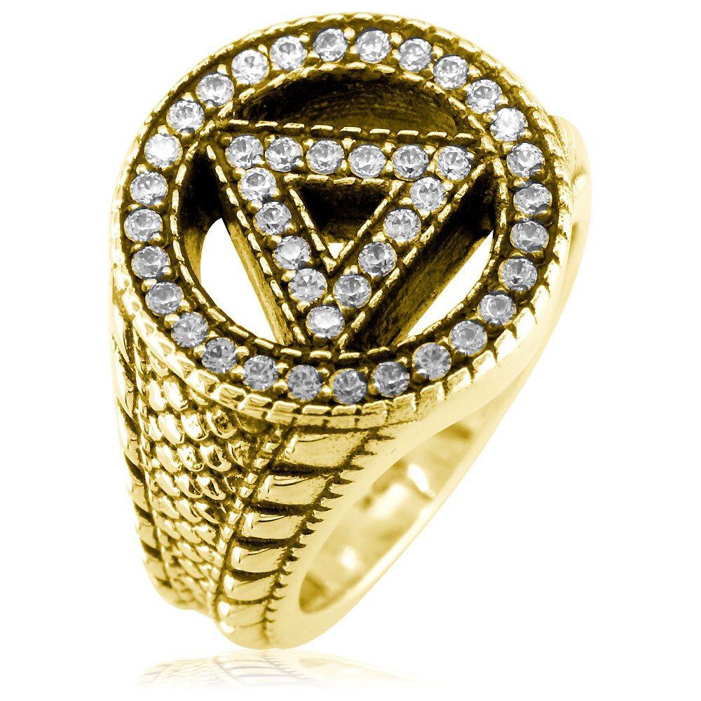 Alcoholics Anonymous AA Sobriety Ring with Cubic Zirconias, Reptile Texture, and Black in 14k Yellow Gold