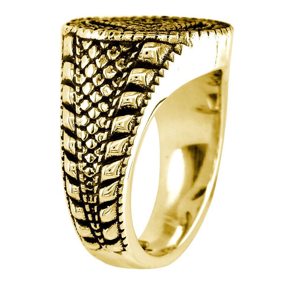 Alcoholics Anonymous AA Sobriety Ring with Cubic Zirconias, Reptile Texture, and Black in 14k Yellow Gold
