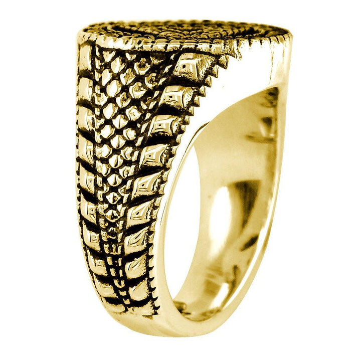 Alcoholics Anonymous AA Sobriety Ring with Cubic Zirconias, Reptile Texture, and Black in 14k Yellow Gold