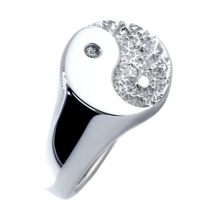Solid Yin Yang Ring, 14mm in 14k White Gold