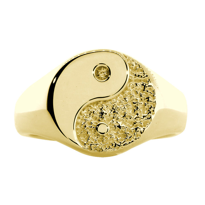 Solid Yin Yang Ring, 14mm in 14k Yellow Gold