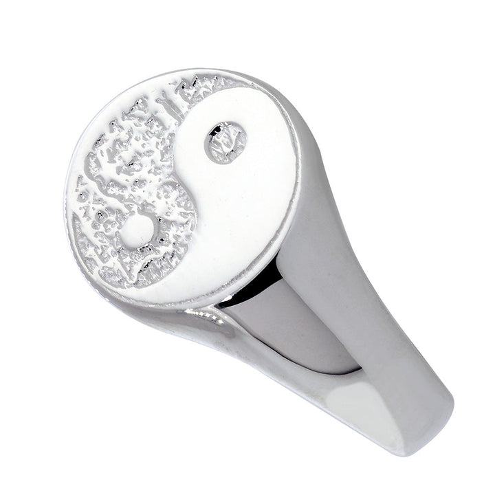 Solid Yin Yang Ring with a Border, 13mm in 14k White Gold