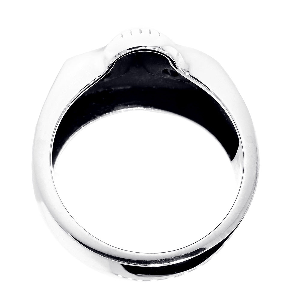 Sterling Silver Mens Skull Ring with Garnet Eyes in Sterling Silver