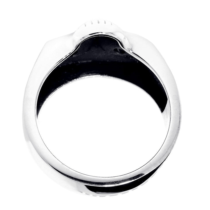 Sterling Silver Mens Skull Ring with Garnet Eyes in Sterling Silver