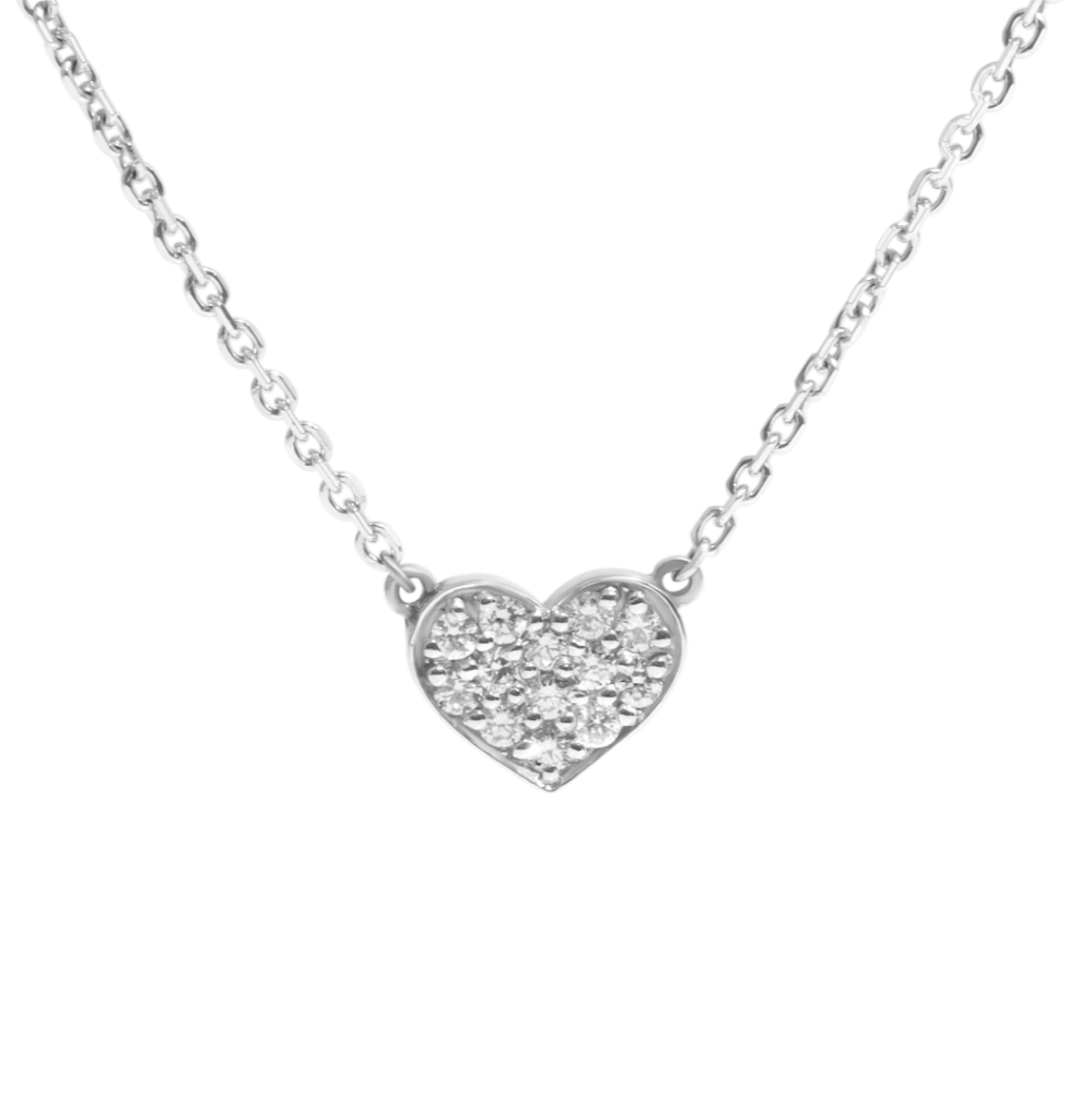 Heart Necklace, 14K White Gold & Diamond Necklace
