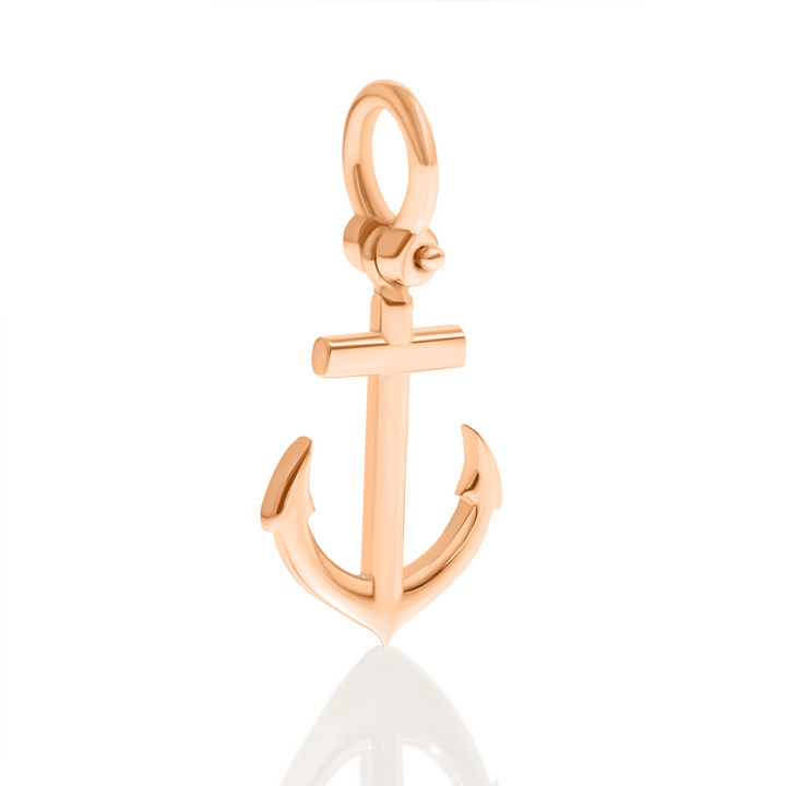 Anchor Charm - Pendant , 14K Pink - Rose Gold Solid Anchor Charm